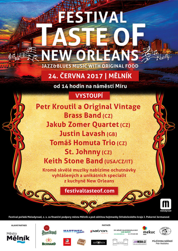 Festival Taste Of New Orleans v Mělníku V sobotu 24. června se od 14 hodin uskuteční na mělnickém náměstí Míru tematický mezinárodní bluesový festival zaměřený na New Orleans